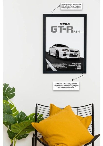 Nissan Gtr R34 | Özel Tasarım | Siyah Çerçeveli Tablo Poster modelleri