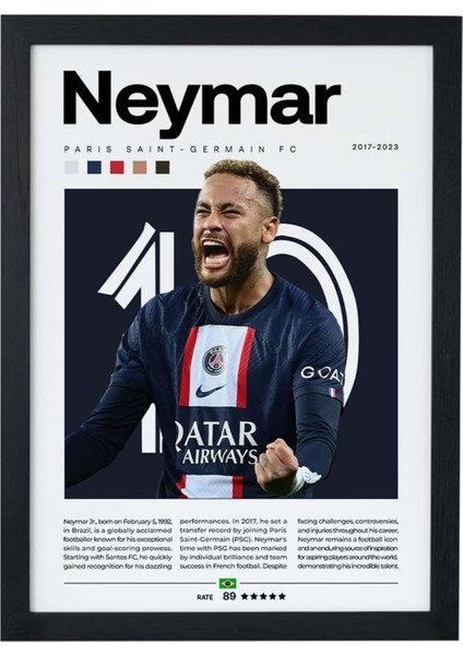 Neymar Paris Saint-Germain Fc Siyah Çerçeveli Tablo Poster