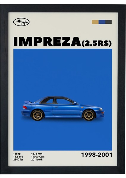 Subaru Impreza (2.5rs) 1998-2001 Car Serie Özel Tasarım Siyah Çerçeveli Tablo Poster