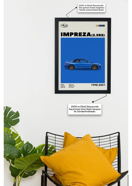 Subaru Impreza (2.5rs) 1998-2001 Car Serie Özel Tasarım Siyah Çerçeveli Tablo Poster modelleri