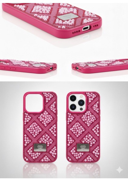 iPhone 15 Pro Lüks Inci Kılıf Pembe Taşlı Telefon Kılıfı fiyatları