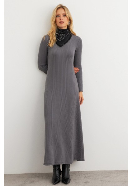 Kadın Antrasit Basic Maxi Elbise COL30