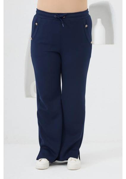 Çiçek Aplikeli Büyük Beden Kapüşonlu Eşofman Takımı Lacivert indirimleri