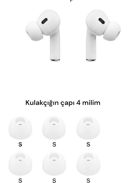 Yumuşak Silikon Kulaklık Uçları 6 Adet Küçük] Kulaklık Pamuğu 4mm Beyaz