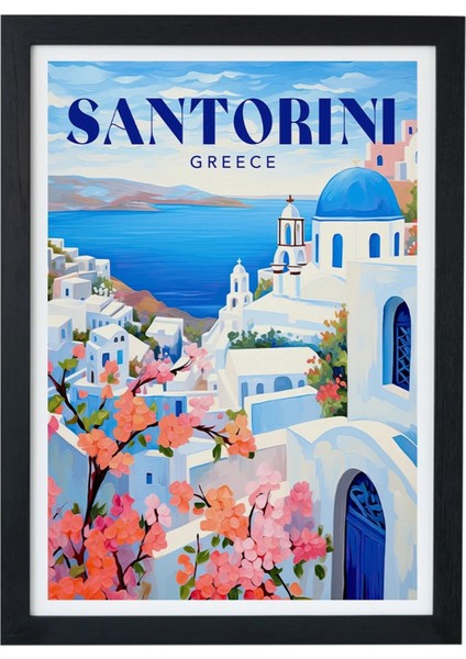 Santorini Greece Siyah Çerçeveli Poster Tablo