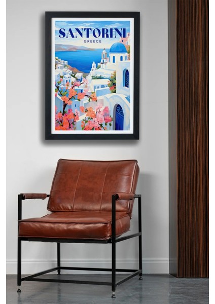 Santorini Greece Siyah Çerçeveli Poster Tablo modelleri
