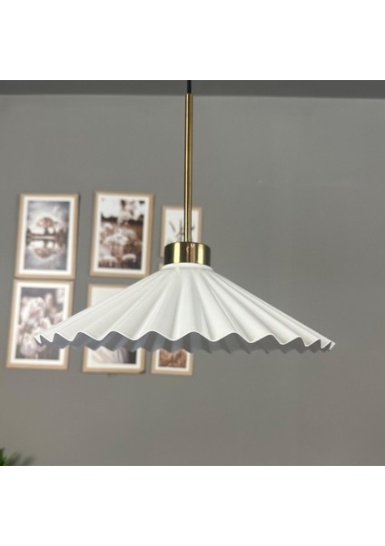 Avilla Beyaz Tekli Metal Büyük Avize Ince Eskitme Başlık 33 cm Çap Rustik Modern Sarkıt Aydınlatma