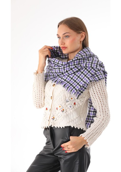 Kadın Kazayağı Siyah Desenli Atkı