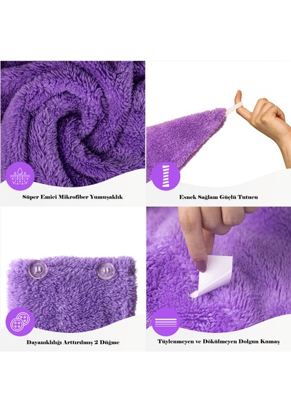 2'li Paket Mikrofiber Saç Havlusu – 2 Düğmeli Saç Kurutma Bonesi – Baş Havlusu fiyatları