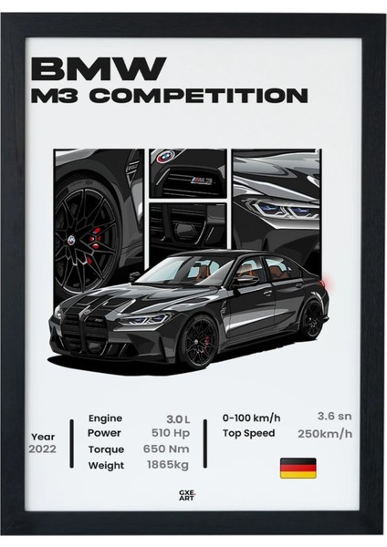 Bmw M3 Competıtıon Tasarım Çerçeveli Poster Tablo