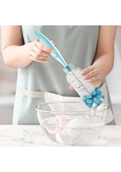 Süngerli Biberon Fırçası Pembe Silikon Uçlu 31 cm Temizleme Aksesuarı