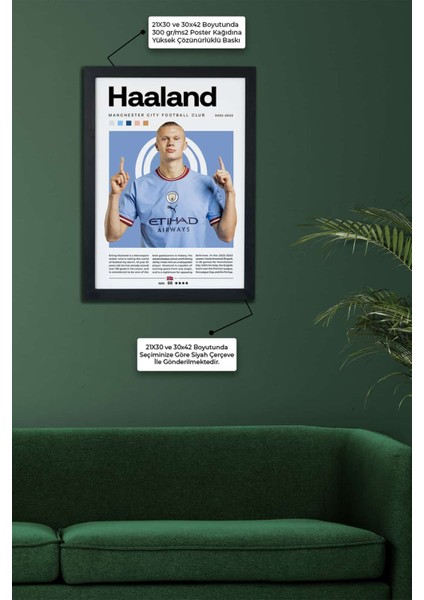 Erling Haaland Manchester City Siyah Çerçeveli Poster Tablo modelleri