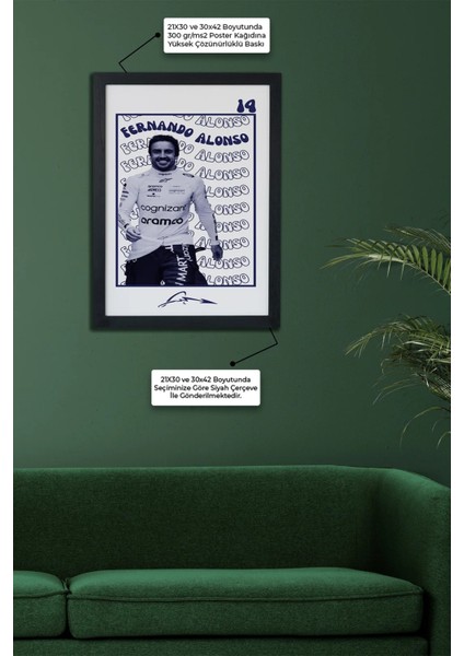 Fernando Alonso F1 Pilotu Siyah Çerçeveli Poster Tablo fiyatları