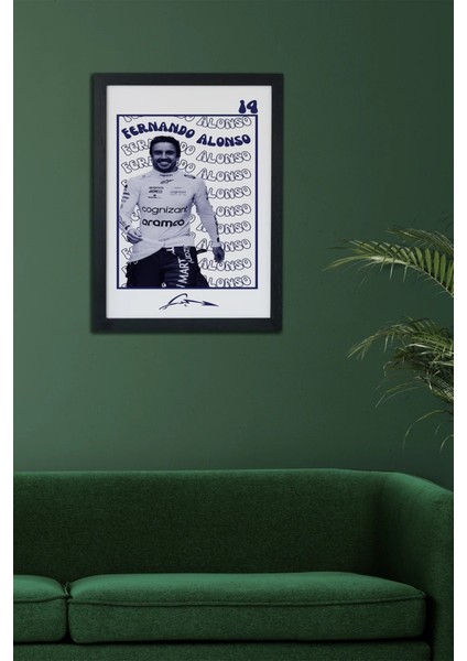 Fernando Alonso F1 Pilotu Siyah Çerçeveli Poster Tablo modelleri