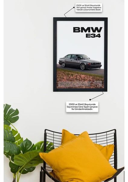 Bmw E34 M5 Tasarım Çerçeveli Poster Tablo fiyatları