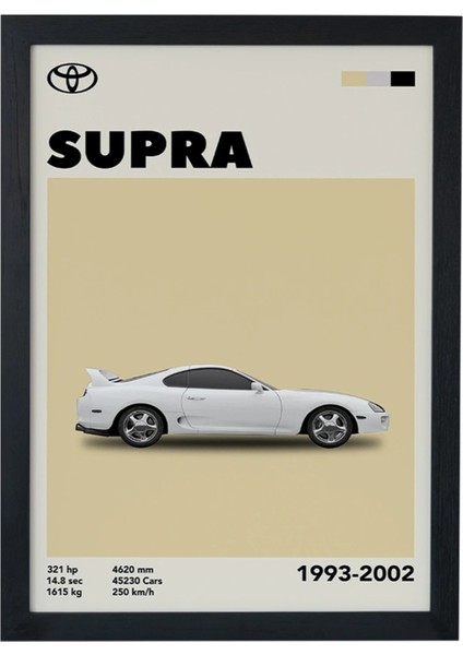 Toyota Supra 1993-2002 Car Serie Özel Tasarım Siyah Çerçeveli Tablo Poster