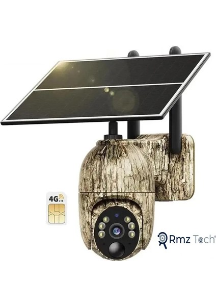Sim Kart ile Çalışan Motorlu Dönebilen Solar Panelli 4g Fotokapan Kamuflaj Kamera