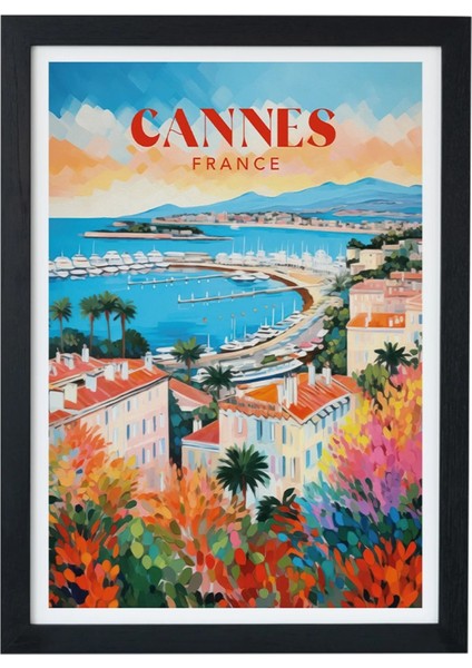 Cannes France Siyah Çerçeveli Poster Tablo