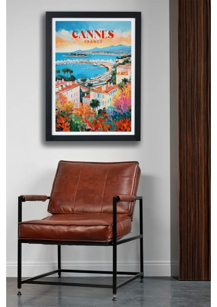 Cannes France Siyah Çerçeveli Poster Tablo modelleri
