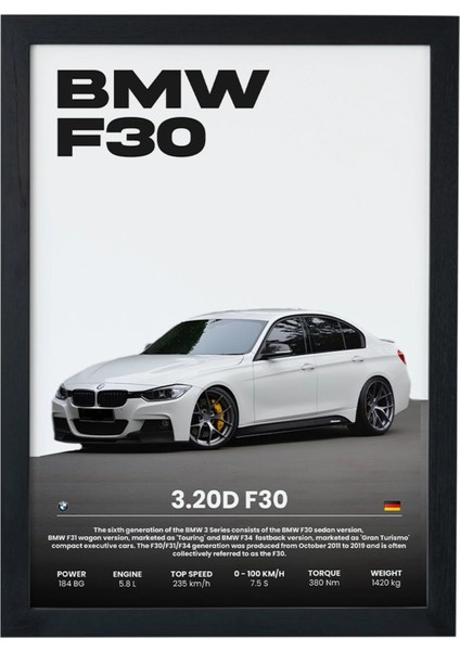 Bmw 3.20D F30 V1 Tasarım Çerçeveli Poster Tablo