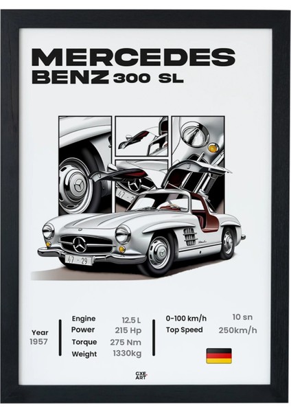 Mercedes Benz 300 Sl Siyah Çerçeveli Tablo Poster