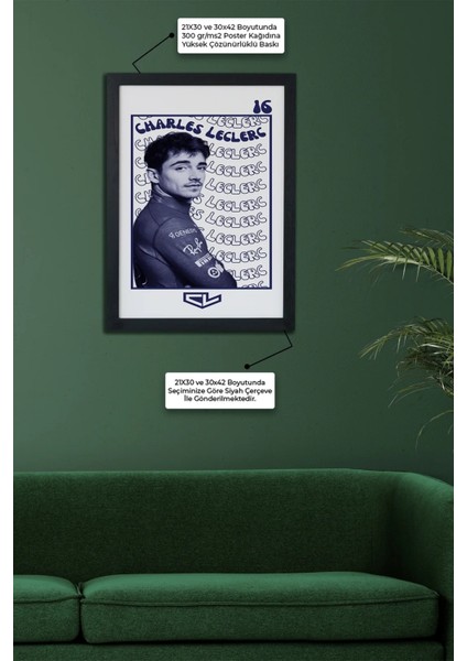 Charles Leclerc F1 Pilotu Siyah Çerçeveli Poster Tablo modelleri