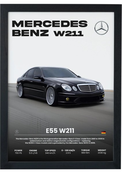 Mercedes Benz E55 Amg Siyah Çerçeveli Tablo Poster