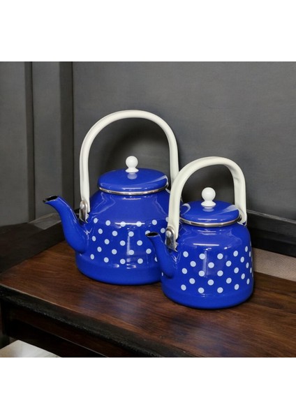 Emaye Çaydanlık Takımı Mavi Puantiyeli Çaydanlık Takımı 3.5 Litre Üstten Tutmalı fiyatları