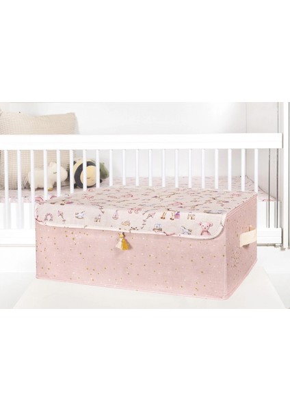 Baby Püsküllü Kapaklı Kutu Düzenleyici Çok Amaçlı Organizer Kutu Baza Boy (Pembe) -04249