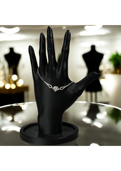 925 Ayar Gümüş Beyaz Kalp Taşlı Zirkon Taşlarla Çevrili Bileklik