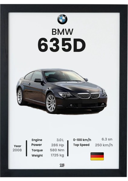 Bmw 635D Tasarım Siyah Çerçeveli Poster Tablo