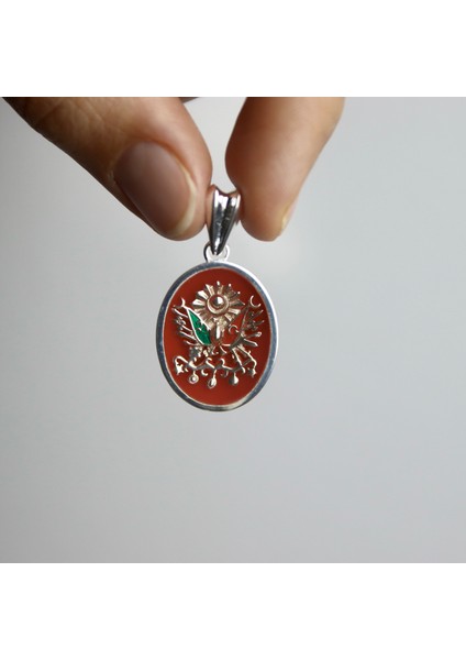 Kırmızı Mineli Osmanlı Arması 925 Ayar Gümüş Madalyon Kolye Ucu fiyatları