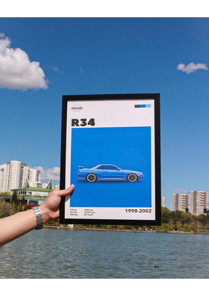 Nissan R34 1998-2002 Car Serie Özel Tasarım Siyah Çerçeveli Tablo Poster modelleri