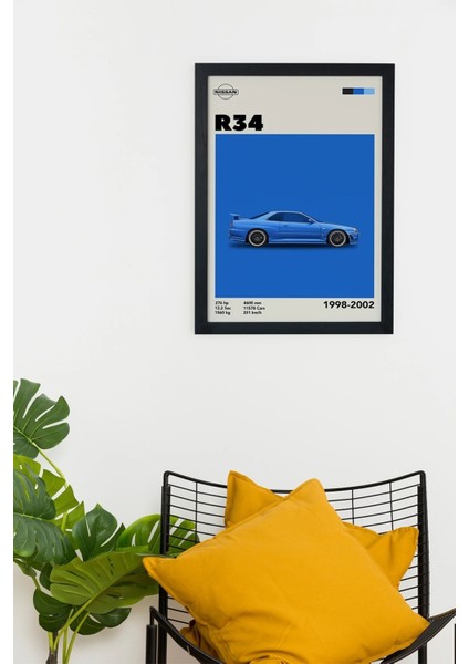 Nissan R34 1998-2002 Car Serie Özel Tasarım Siyah Çerçeveli Tablo Poster fırsatları