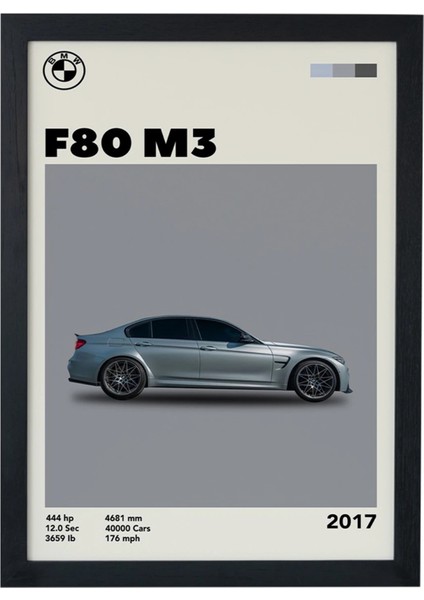 Bmw F80 M3 2017 Car Serie Özel Tasarım Siyah Çerçeveli Poster Tablo