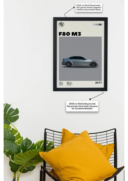 Bmw F80 M3 2017 Car Serie Özel Tasarım Siyah Çerçeveli Poster Tablo modelleri