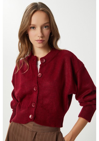 Düğmeli Yün Efektli Triko Hırka LBP0028 Bordo fiyatları