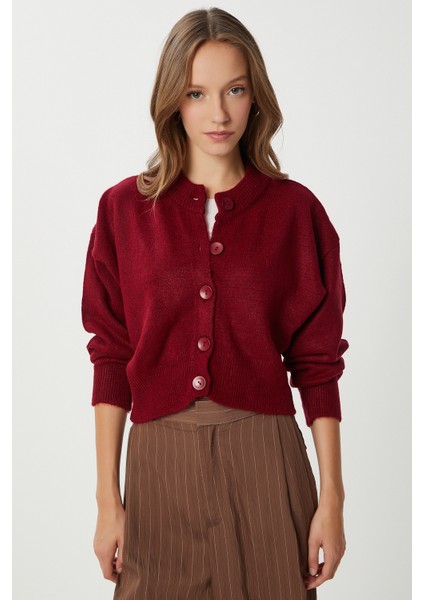 Düğmeli Yün Efektli Triko Hırka LBP0028 Bordo modelleri