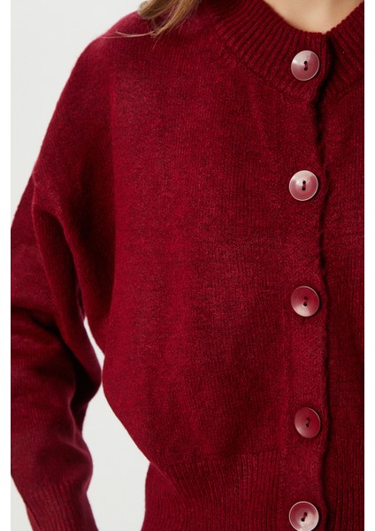 Düğmeli Yün Efektli Triko Hırka LBP0028 Bordo fırsatları