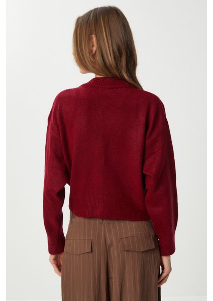 Düğmeli Yün Efektli Triko Hırka LBP0028 Bordo indirimleri