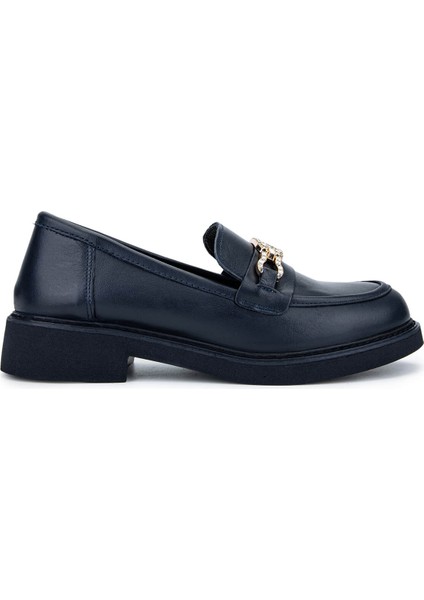 Kadın Hakiki Deri Lacivert Loafer Ayakkabı 817 9879 Bn Ayk SK25-26 Lacı Dr