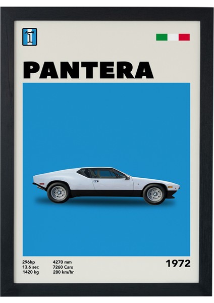 Pantera 1972 Model V1 Car Serie Özel Tasarım Siyah Çerçeveli Tablo Poster