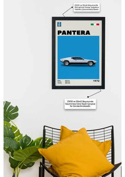 Pantera 1972 Model V1 Car Serie Özel Tasarım Siyah Çerçeveli Tablo Poster fiyatları