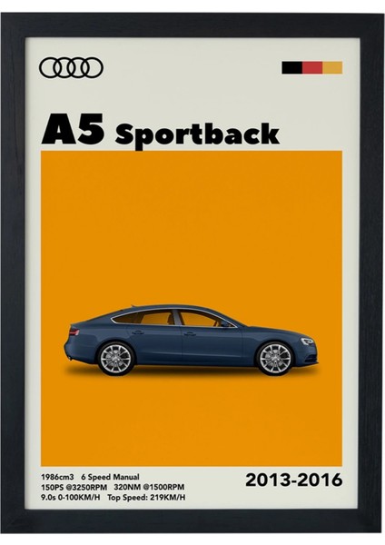 Audi A5 Sportpack 2013-2016 Özel Tasarım Siyah Çerçeveli Tablo Poster