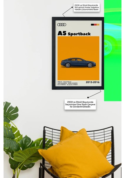 Audi A5 Sportpack 2013-2016 Özel Tasarım Siyah Çerçeveli Tablo Poster fiyatları
