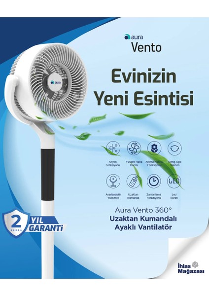 Vento 360° Uzaktan Kumandalı Ayaklı Vantilatör