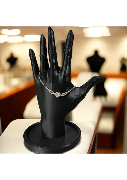 925 Ayar Gümüş Pembe Kalp Taşlı Zirkon Taşlarla Çevrili Bileklik modelleri