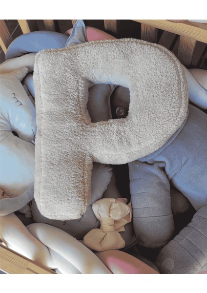 Litera, P Harfi, Yastık, Kırlent, Elyaf Dolgulu, Welsoft Kumaş, 40 cm
