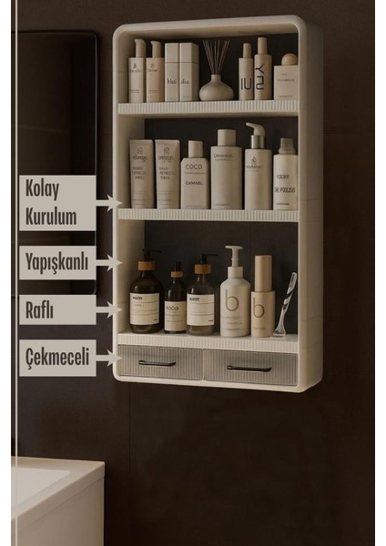 Omaş Tera Yapışkanlı Duvar Rafı Organzer Banyo Rafı, Mutfak Rafı Havluluk Sabun,şampuanlık, Çekmeceli Duş Rafı Beyaz fiyatları