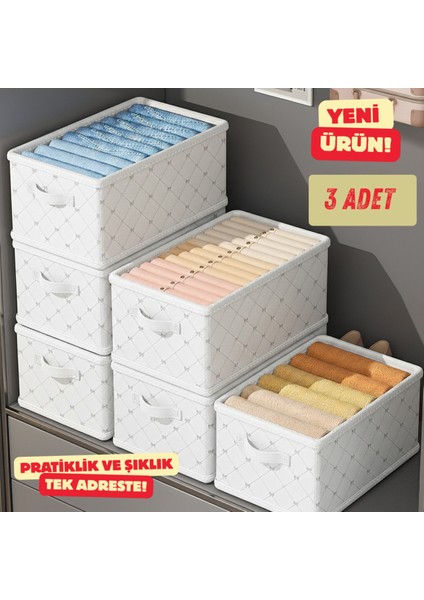 Dolap Içi Düzenleyici 3 Lü FIYONK-45CMX25CMX20,RAF Düzenleyici,katlanabilir Kıyafet Saklama Kutusu